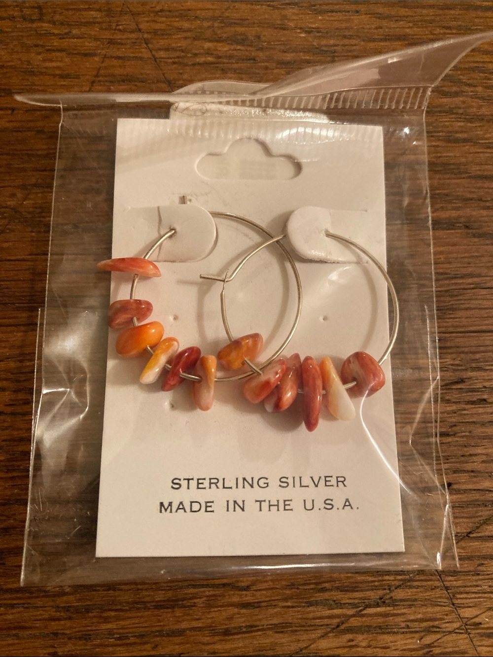 Spiny Oyster Chip & Sterling Silver Hoop Earrings NWT